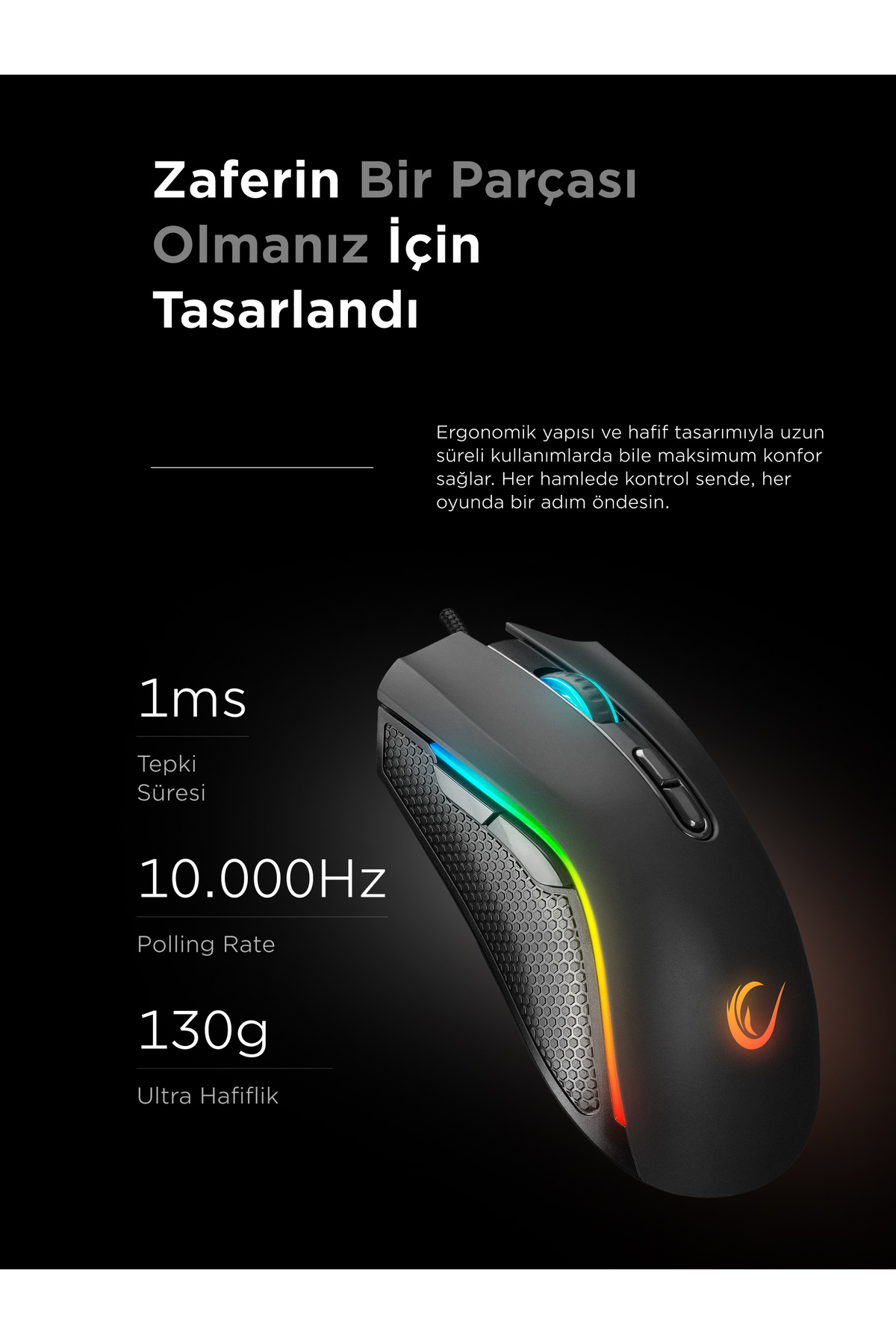 Rampage-SMX-R44 Gaming Mouse, RGB Lighting, 6400 DPI, 7 Programmable Buttons, Black 8