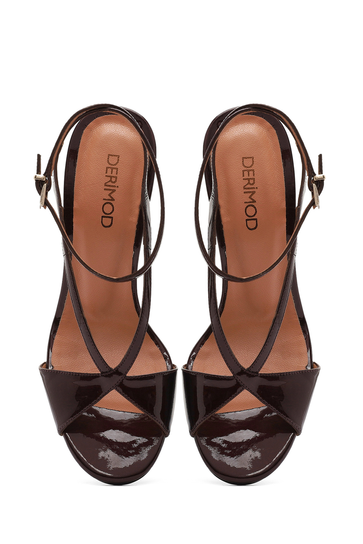 Derimod-Women's Burgundy Ankle Strap High Thin Heels Shoes Genuine Leather Sandals 25Sfd161516 7