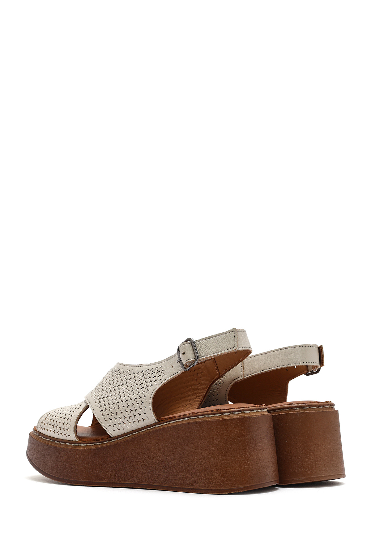 Derimod-Women's Beige Buckle High Thick Heeled Shoes Platform Patent Leather Sandals 25Sfd120416 6