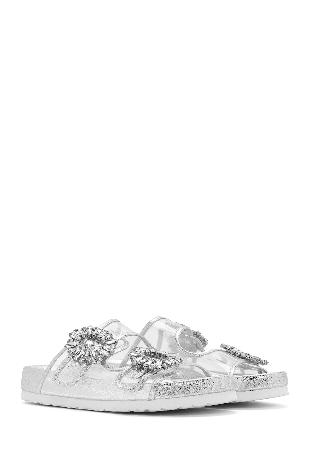 Derimod-Women's Transparent Stone Slippers 25Sfe4501Pv with Two Buckles 3