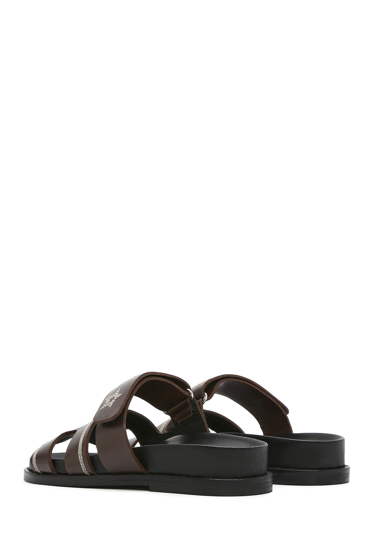 Derimod-Women's Brown Striped Patterned Leather Slippers 25Sfd 230018 5