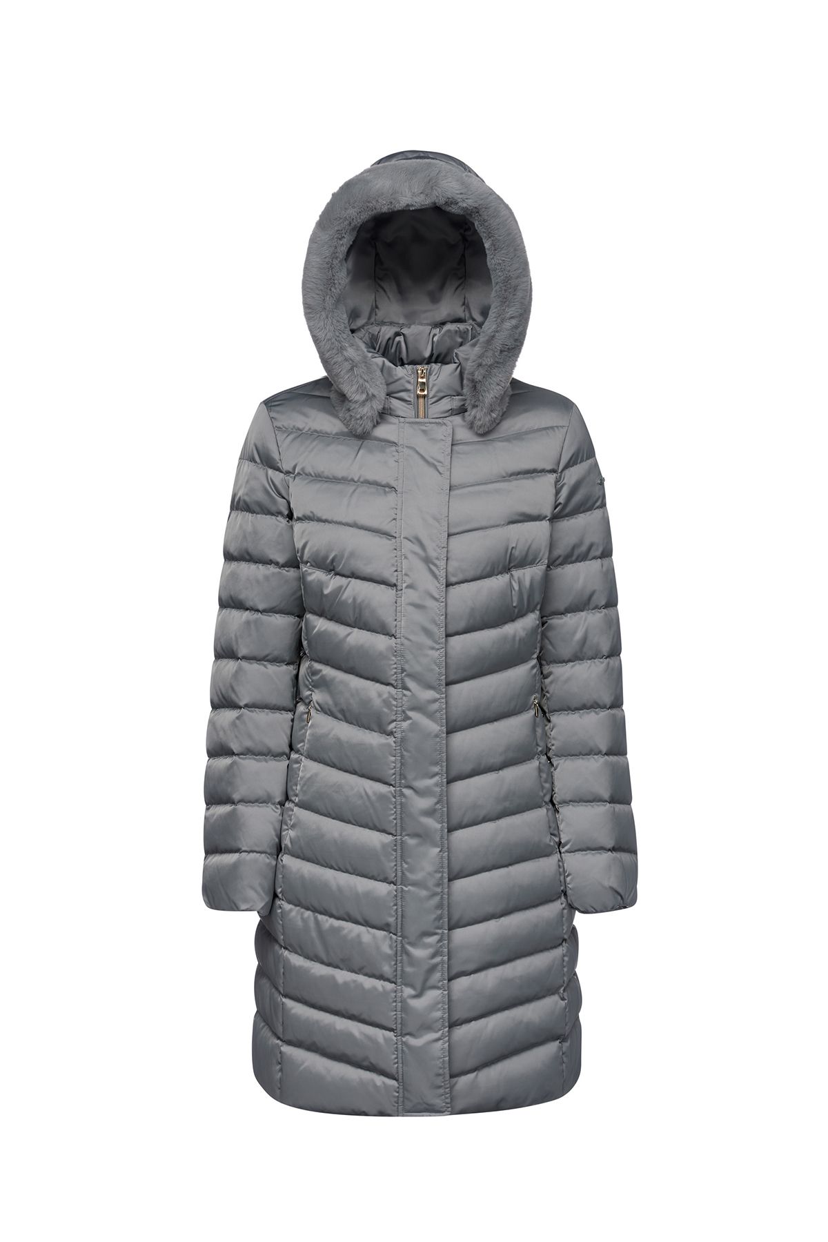Geox-Women's Gray Xhup, Bettanie Long Coat with a Hood W4626Ht3122F1787 4