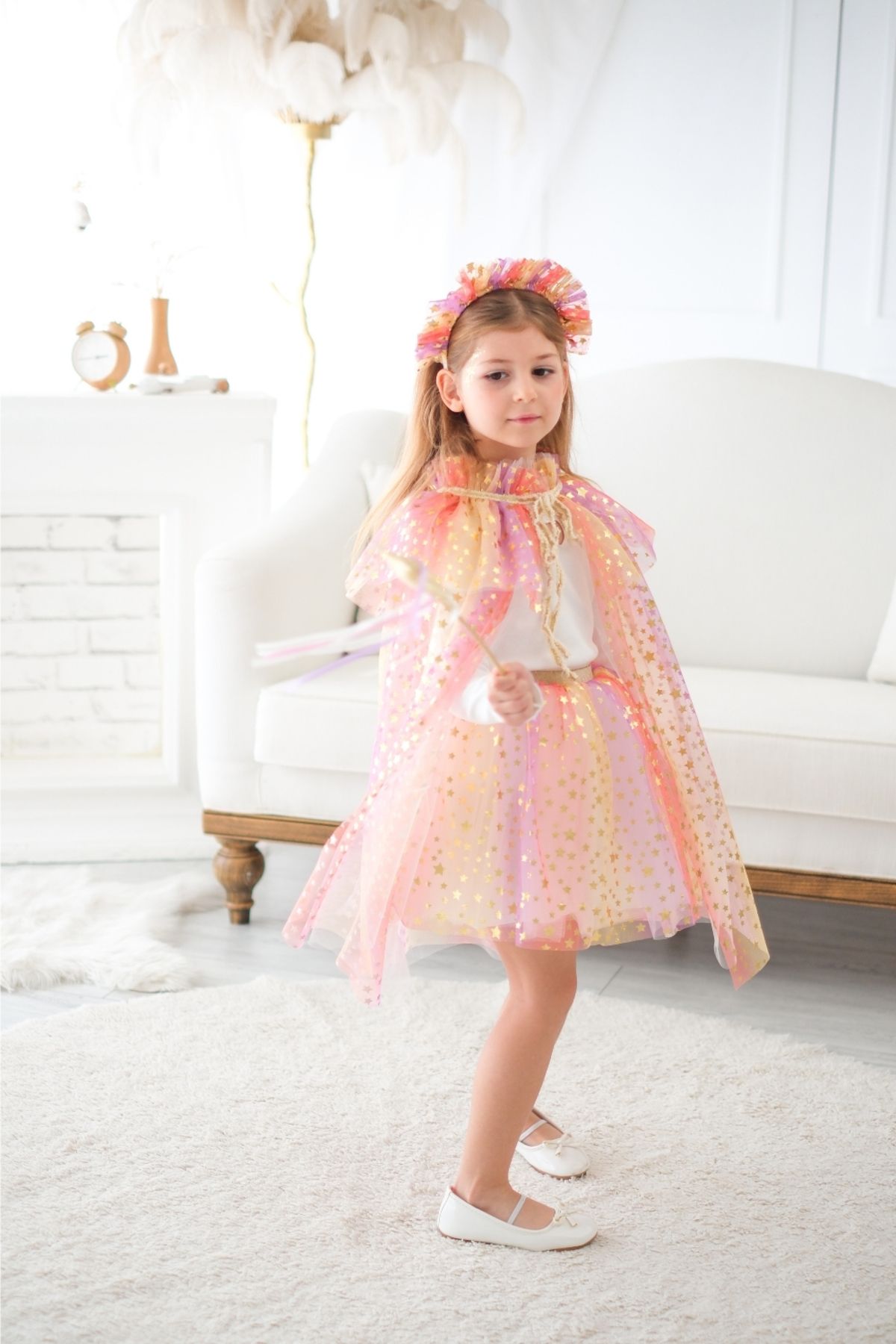 Le Mabelle-Yellow Girl's Starry Cloak and Crown Set 2