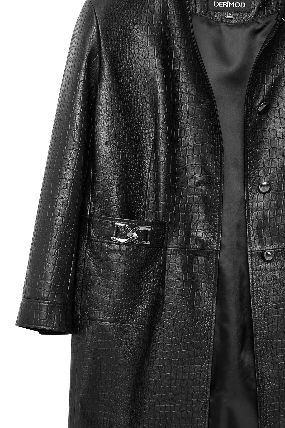 Derimod-Colette Women's Black Crocodile Patterned Leather Top Coat 24Wgd5182Y8 7