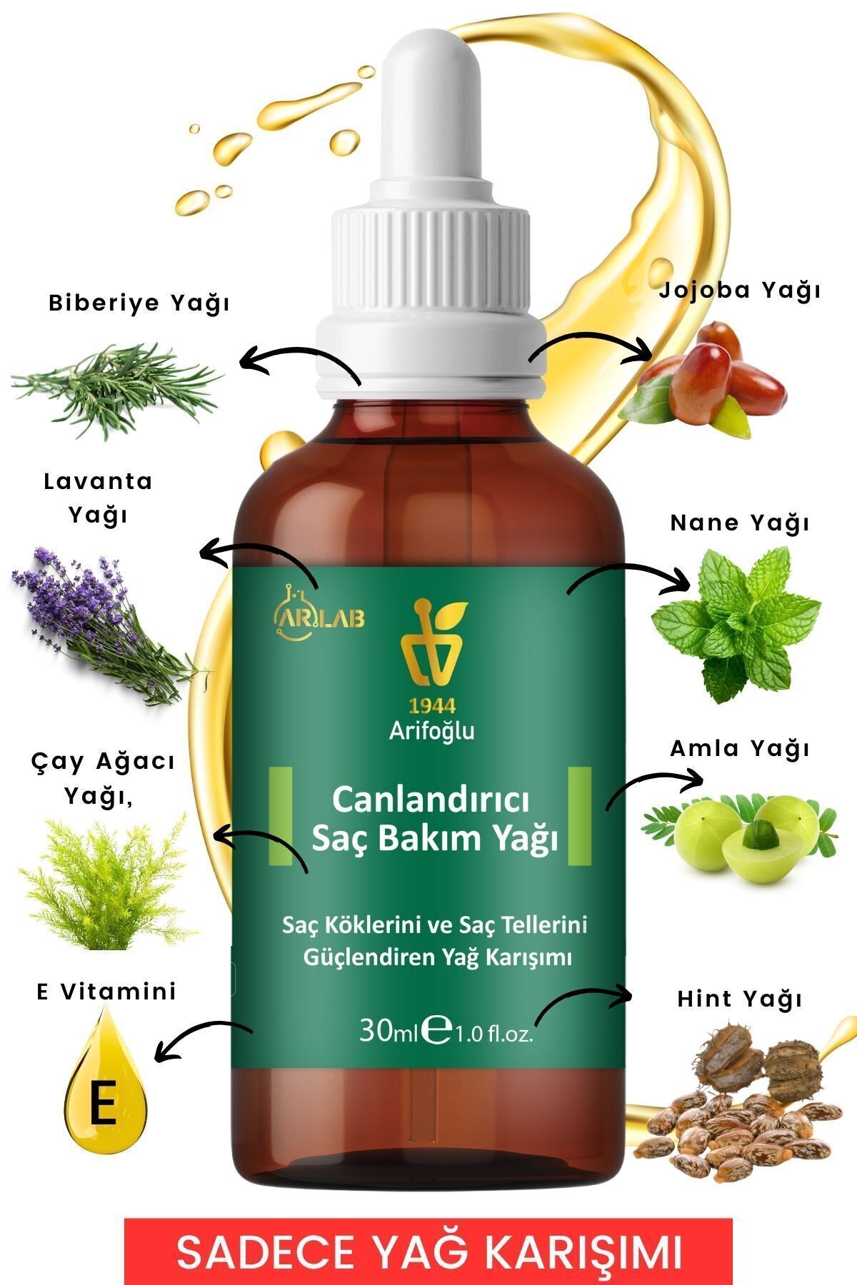 Canlandırıcı Saç Bakım Yağ Serumu 30ml Saç Kökü Canlandırıcı Yağ Biberiye Yağı Lavanta Yağı Arlab — 600 14 636 — تصویر 3 از 8