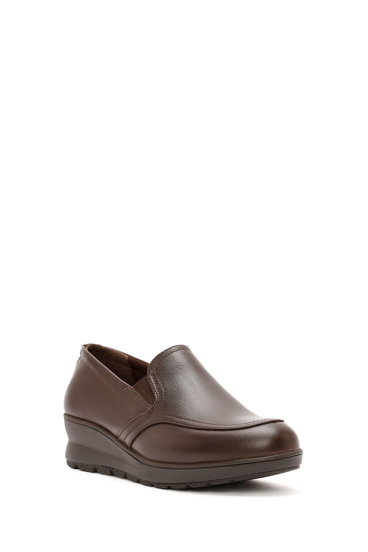 Derimod-Women's Brown Wedge Heeled Leather Comfort Loafer 24Wfd 236818 6