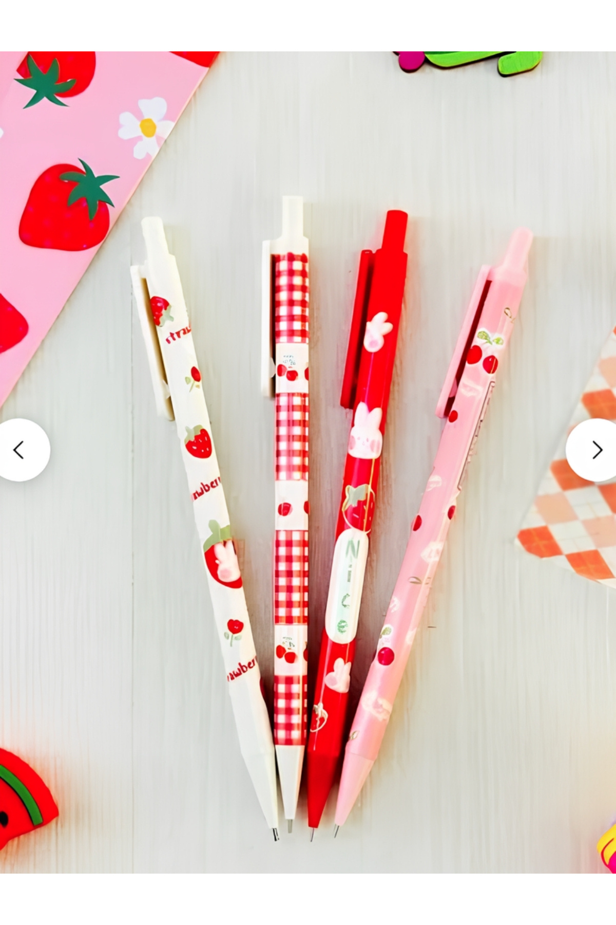4-Piece Strawberry 0.7 Point Pen - Lightweight & Easy Grip - Slim Stylish Design -