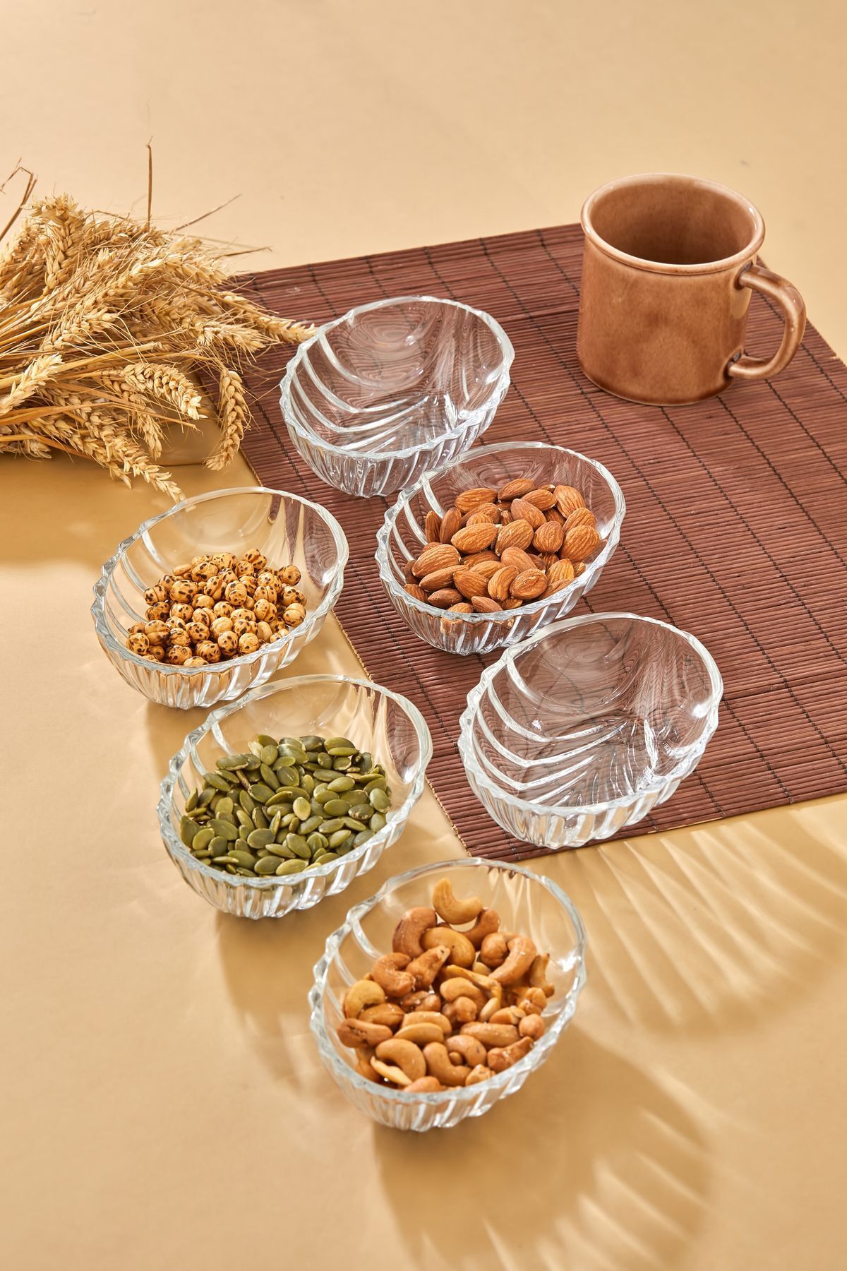6-Piece Glass Turkish Delight Bowl Serving Jam Bowl, Coffee Side Treat Plate, Sugar Bowl, Cup Snack Bowl