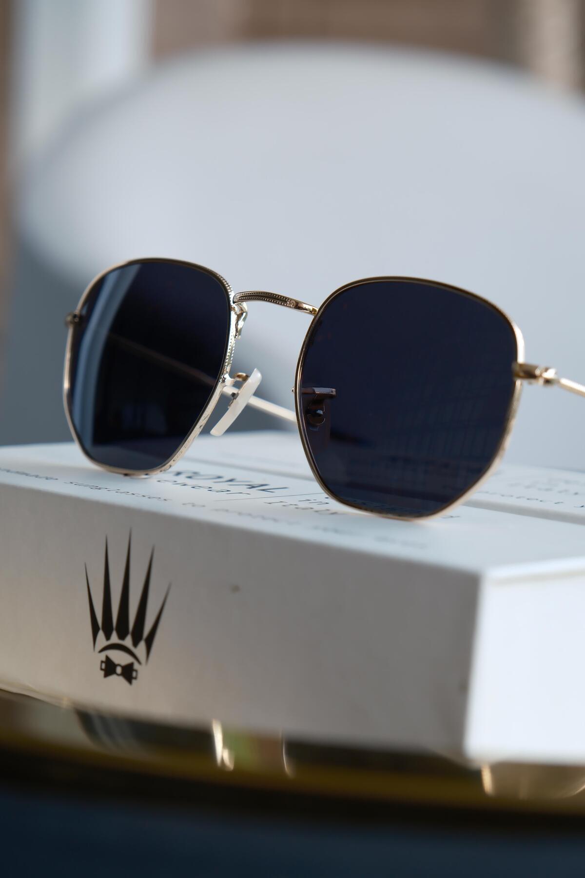 WATCHOFROYAL  Güneş Gözlüğü Kadın & Erkek Uv400 Cam Ce Belgeli Gold Siyah Hexaw (SİYAH SAPLI) - Görsel 3