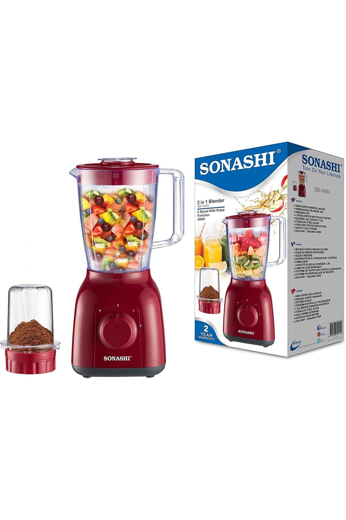 sonashi-خلاط 2 في 1 مع إعدادين للسرعة ونبض - طحن التوابل، وصنع العصائر، والعصير، 650 واط 8