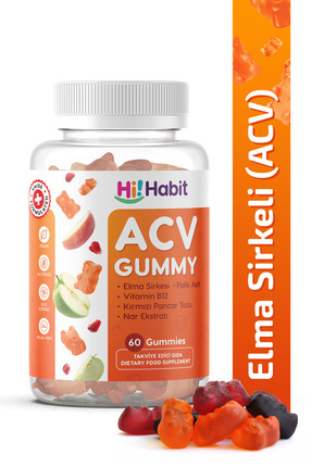 Hi Habit Elma Sirkeli Gummy Folik Asit Içeren Sindirim Ve Enerji Desteği Takv...