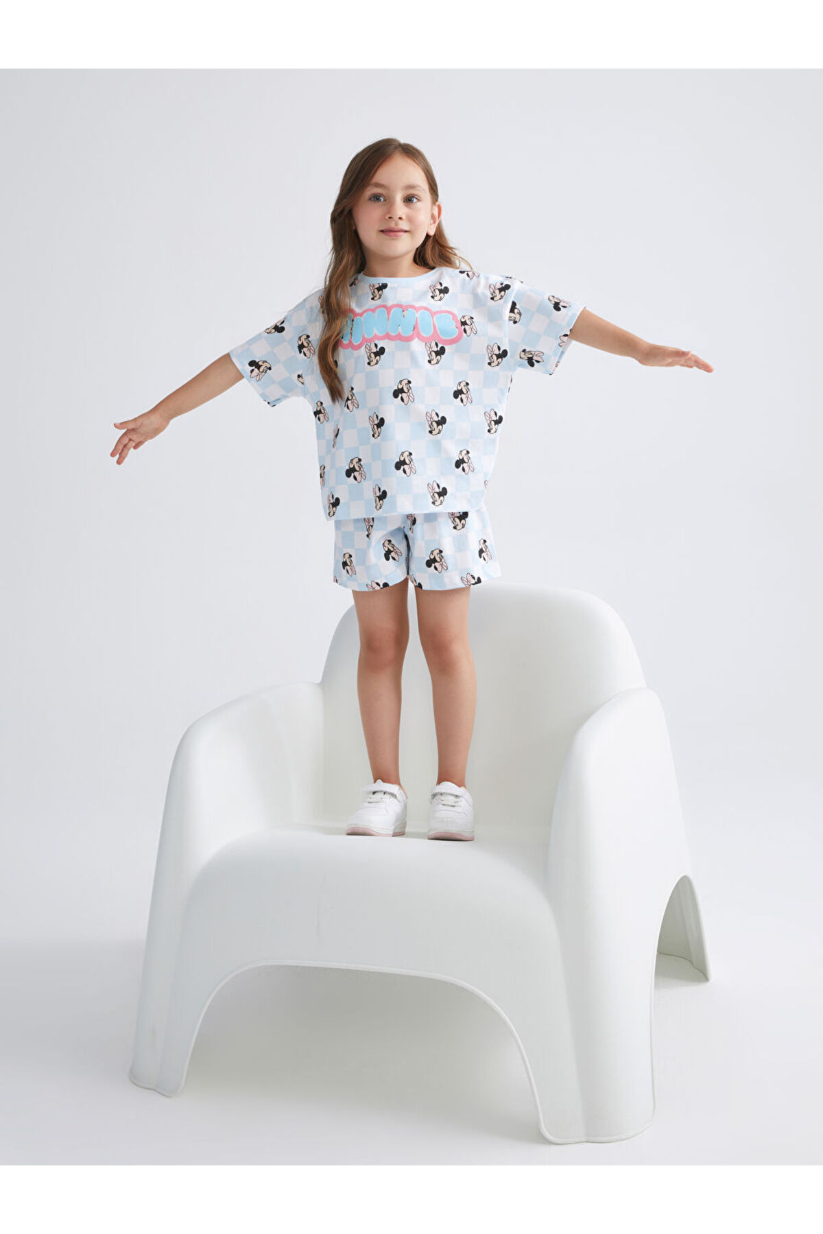 LC Waikiki Lcw Kids White Printed Girls' Shorts Pajama Set