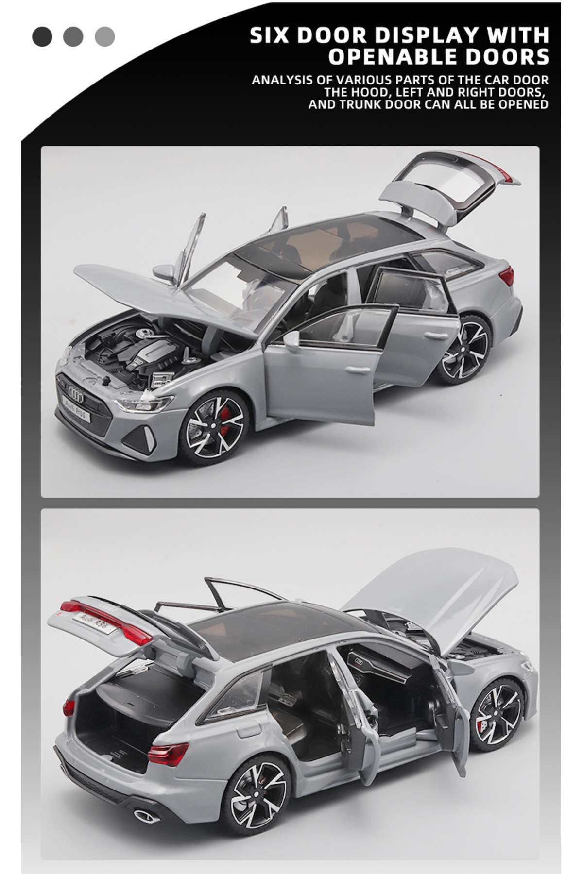 Z1 Home Audi Rs6 Metal Maket Araba 1:24 Gri Birebir Wagon 21cm uzunluğunda fotoğrafı 2 (önizleme)