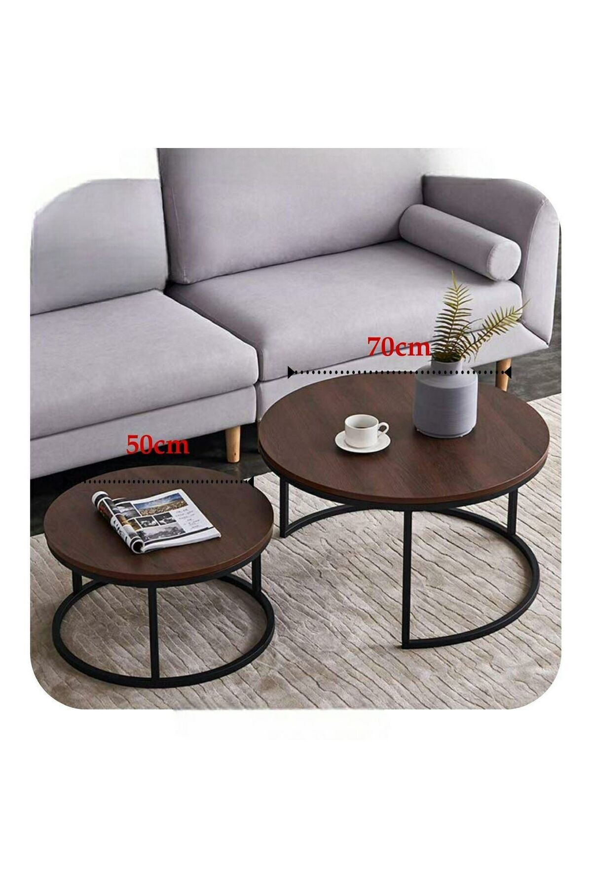 Living-- Set of Two Nested Circular Coffee Tables, Large 70cm, Small 50cm 1