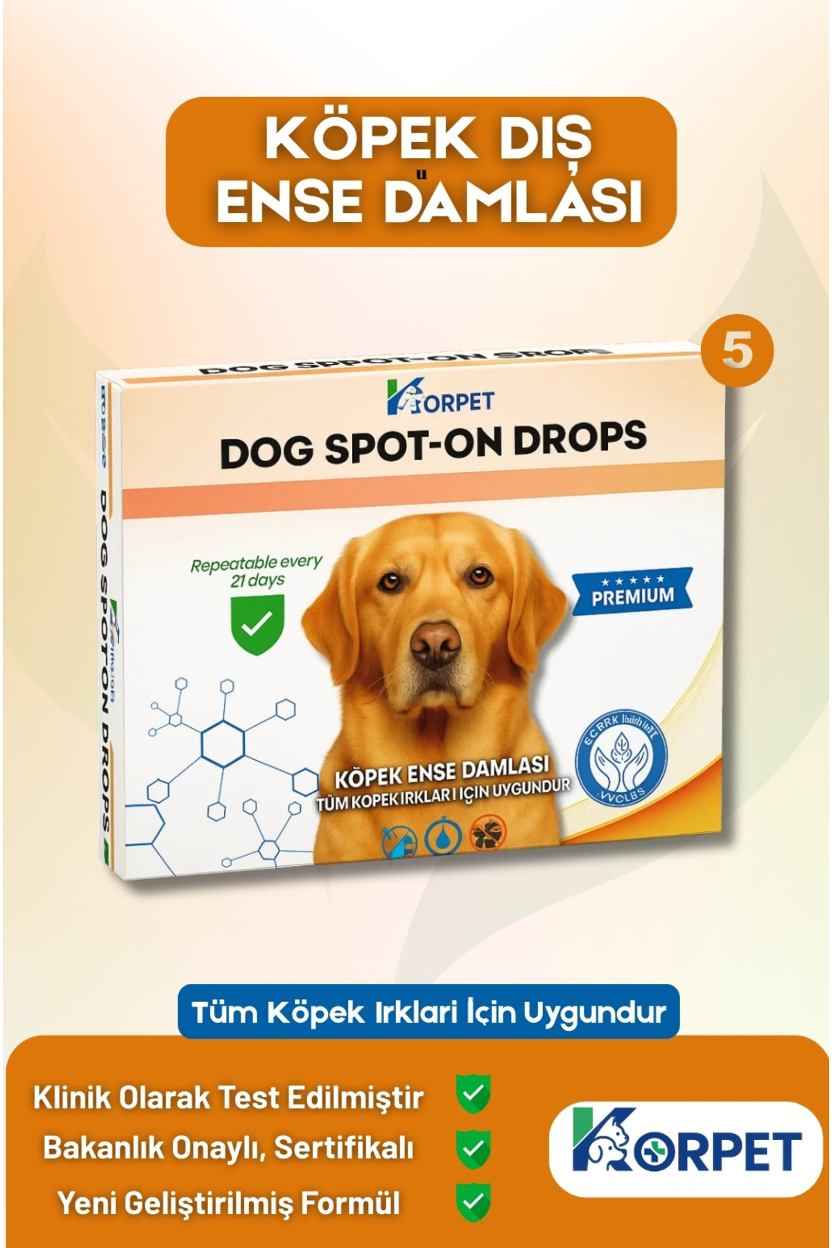 KorPet Köpekler için Dış Ense Serumu 5'li Bitkisel Cilt Tüy Damlası