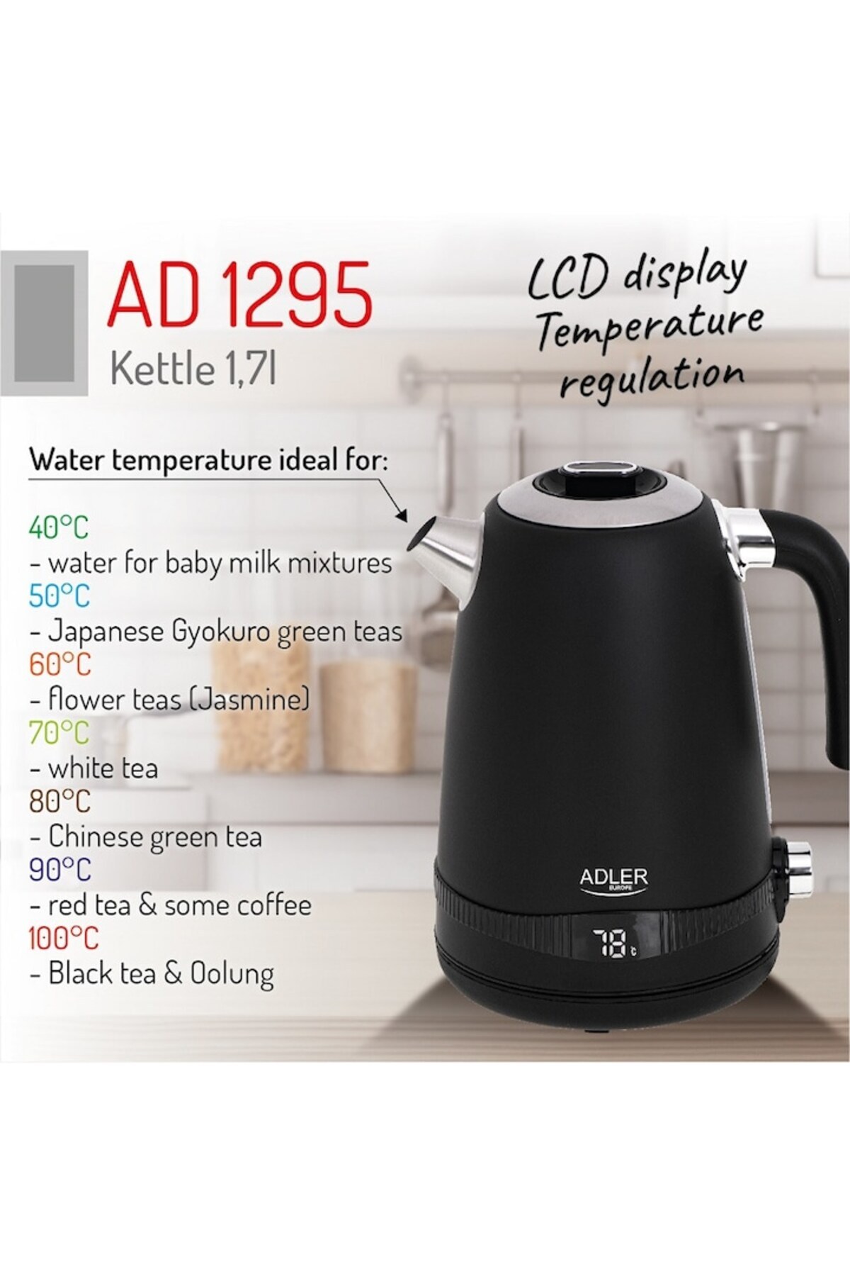 adler-Electric Kettle 1.7L MAD1295B with Temperature Control and Keep Warm Function 1