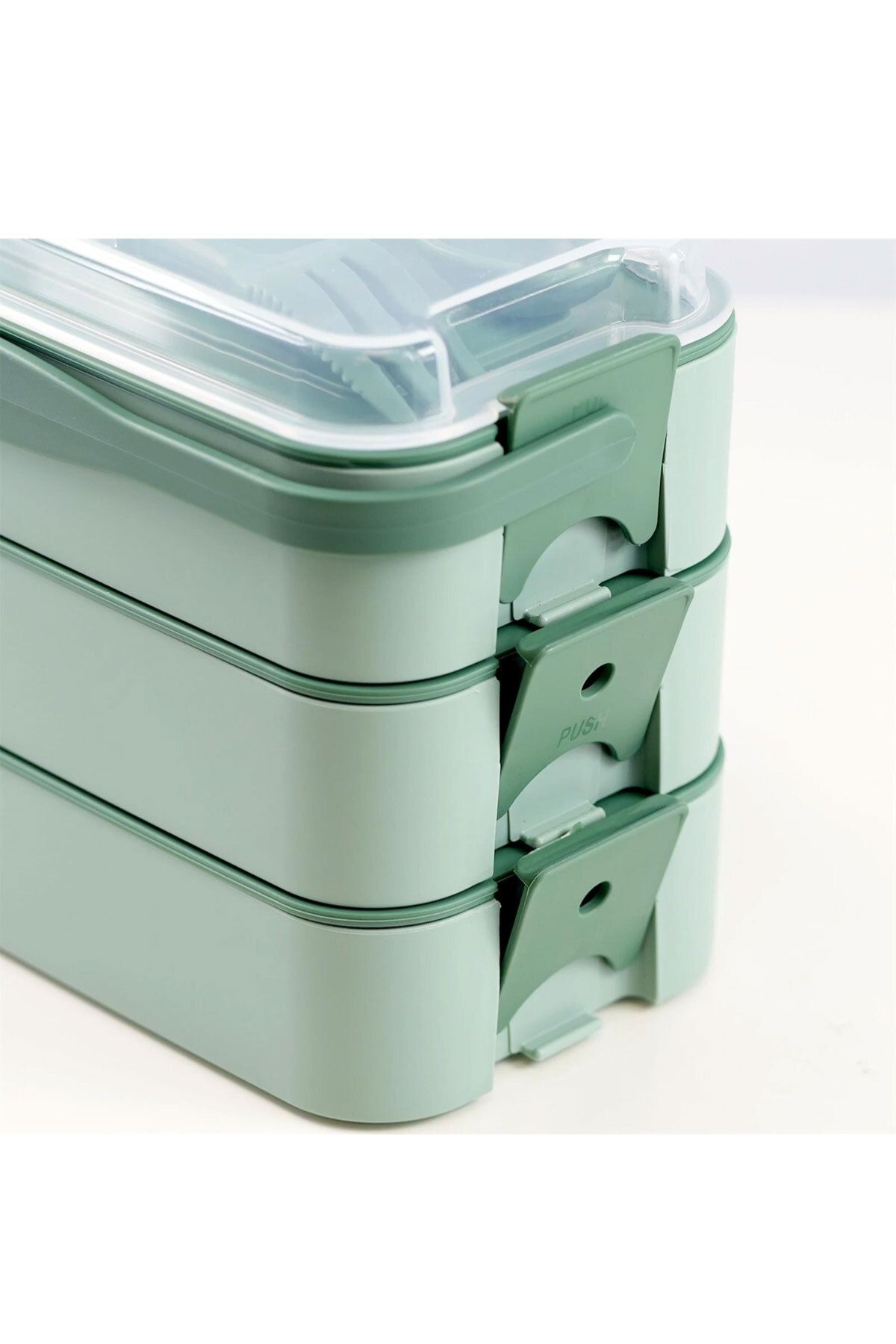 İronika-1260 ml 3 Layer Lid Fork Knife Lunch Box Lunch Box Nutrition Container - Green 4