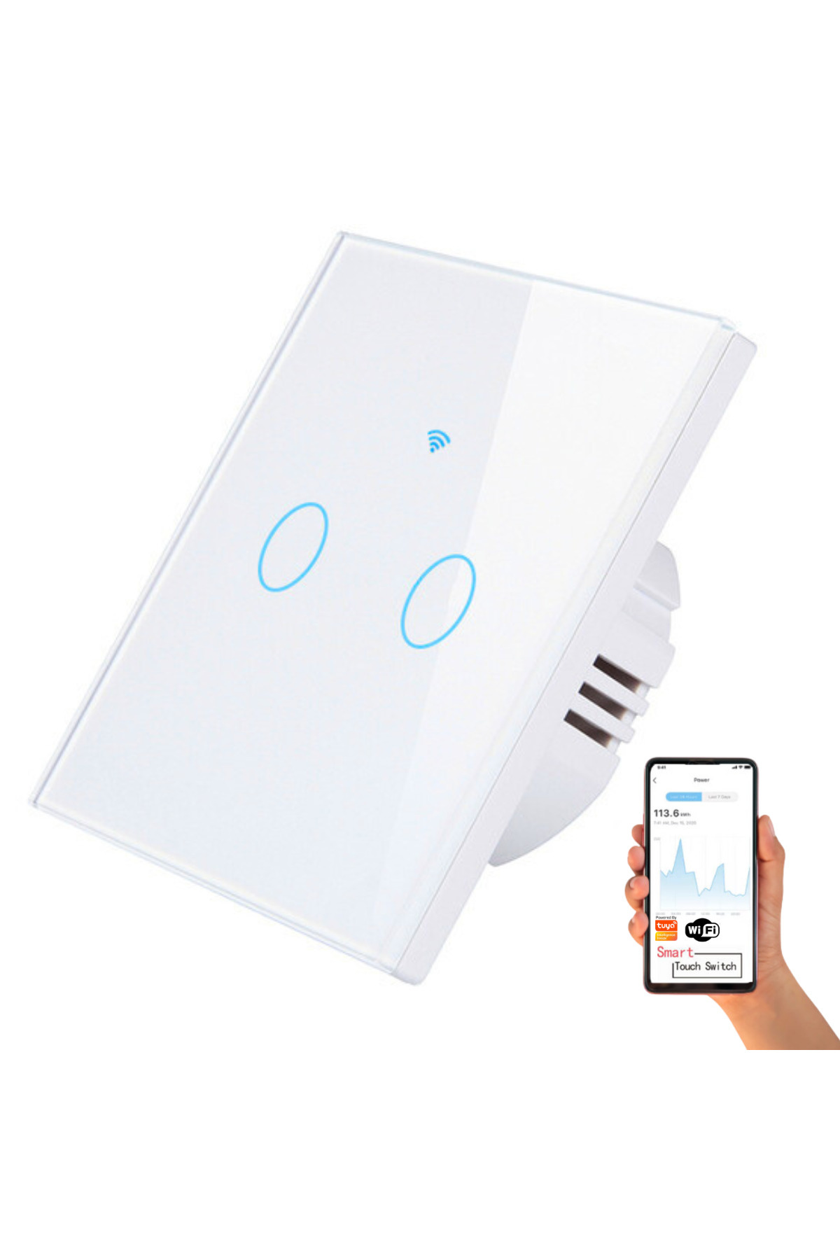 VisionHub-Smart Touch Switch, Wireless, Wi-fi, 2 Channels, Tempered Glass, iOS/Android Compatible, Tuya 1