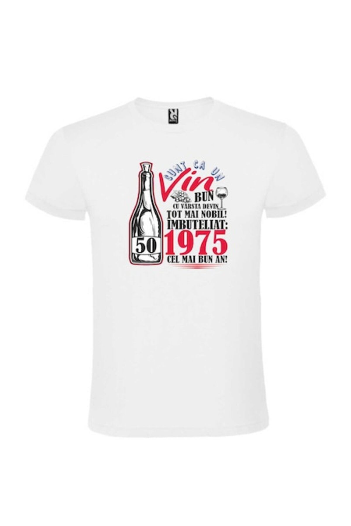 CRD PRINT-Unisex white t-shirt personalized with the text 'I'm like fine wine, 50 years', Size S, CRD PRINT 1