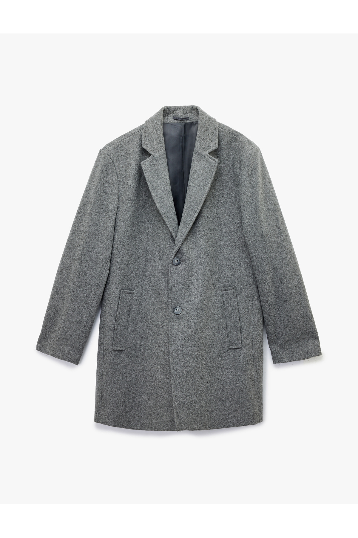 Koton Cep Detaylı Uzun Kollu Düğmeli Dar Kalıp Kruvaze Yaka Kaşe Kaban