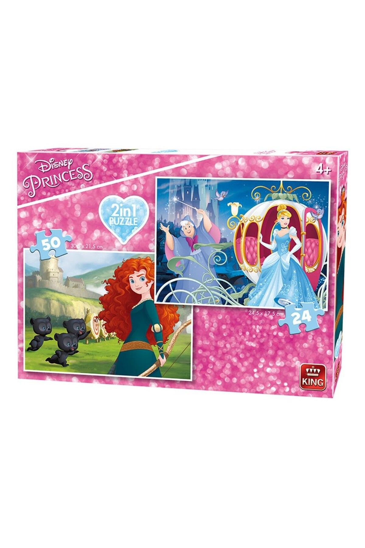King-Puzzle 2 in 1 (24-50 piese) moss asort Princess Brave/Cindarr 1