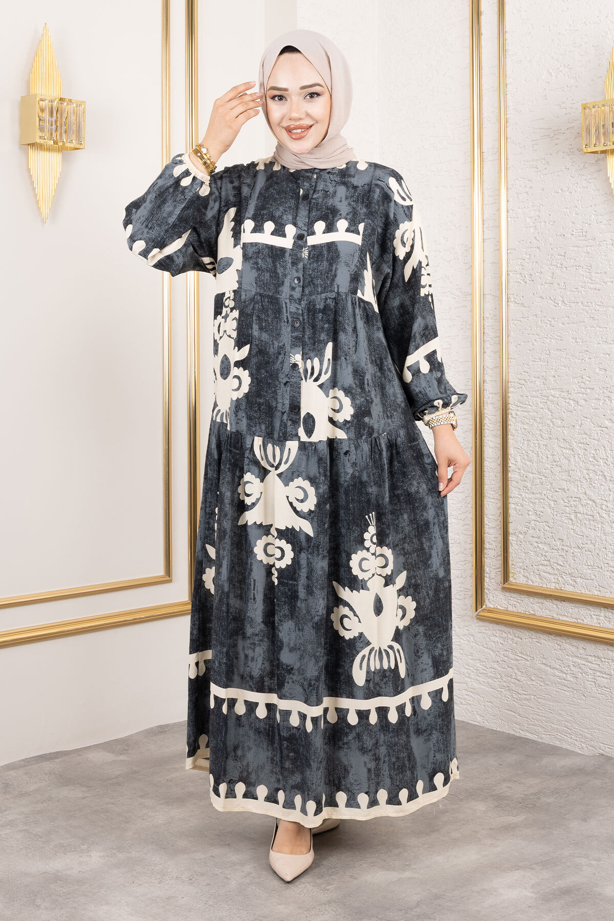 Tesettür Dünyası Buttoned Viscose Dress Tsd250208 Black