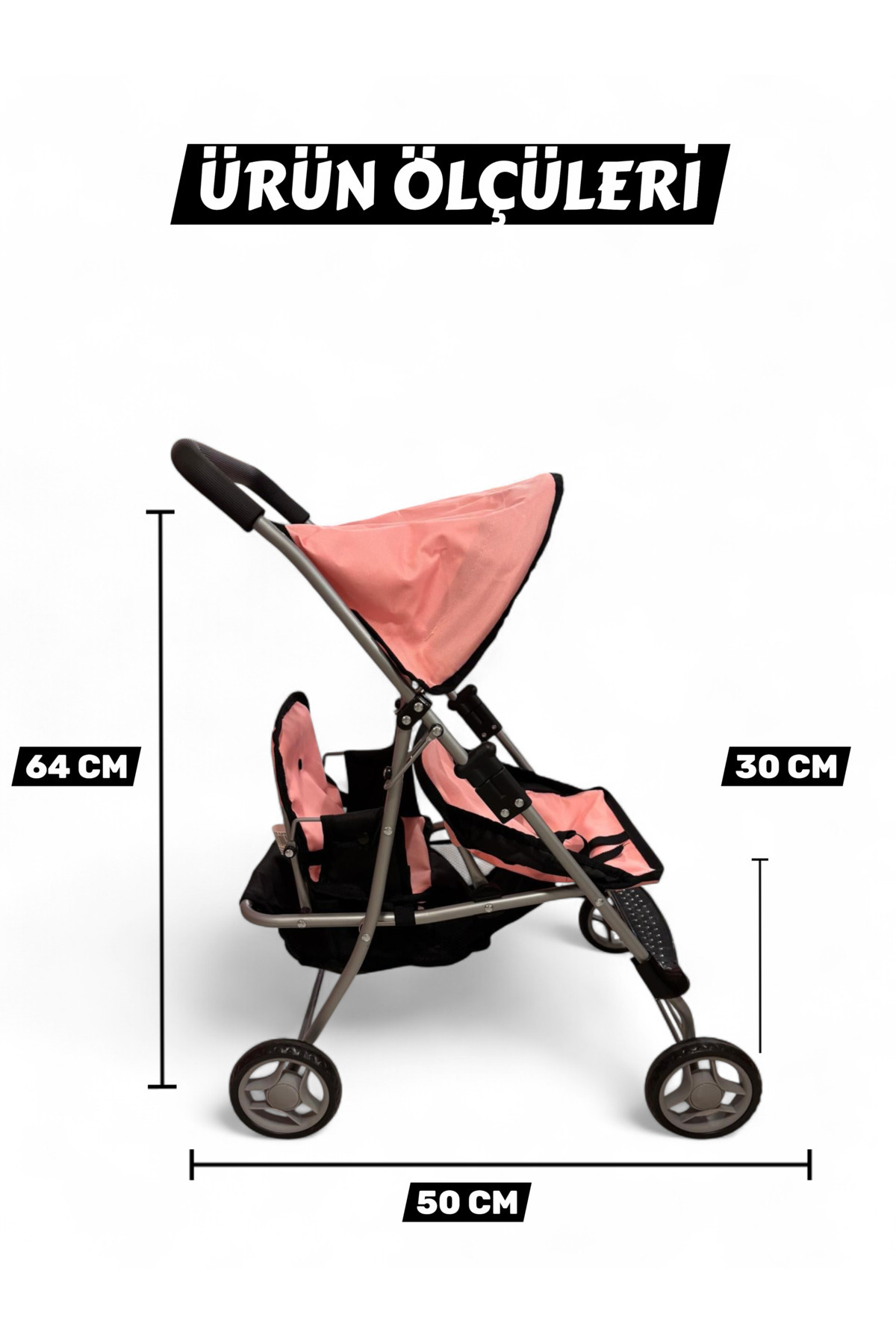 YILDIRIM OYUNCAK Katlanabilir Metal Dayanıklı Gövde 64 cm Tenteli Gölgelikli Oyuncak Bebek Arabası 3 Tekerli fotoğrafı 3 (önizleme)
