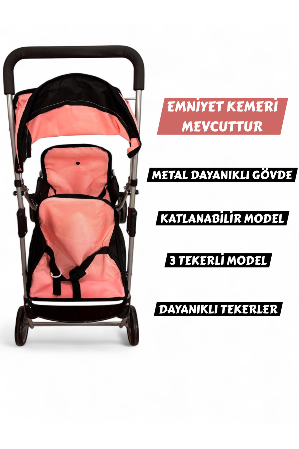 YILDIRIM OYUNCAK Katlanabilir Metal Dayanıklı Gövde 64 cm Tenteli Gölgelikli Oyuncak Bebek Arabası 3 Tekerli fotoğrafı 4 (önizleme)