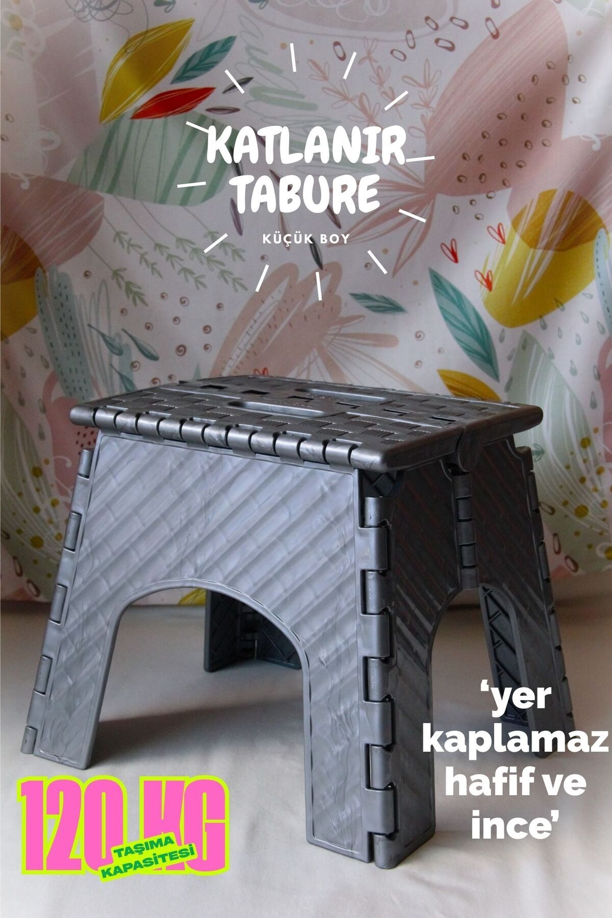 saral plastik Katlanabilir Tabure Küçük Boy Gri Renk Taşınabilir Piknik Taburesi, Mutfak Taburesi, Kamp Taburesi