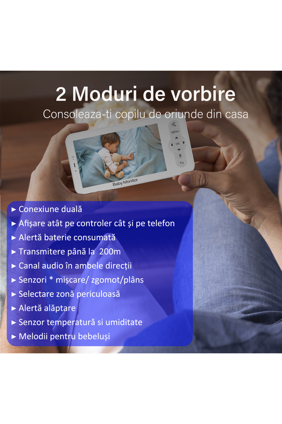 VisionHub-2in1 WiFi Baby Monitor with Multi View Audio-Video Camera, UltraHD/5” Night Vision, App, Rotation 7