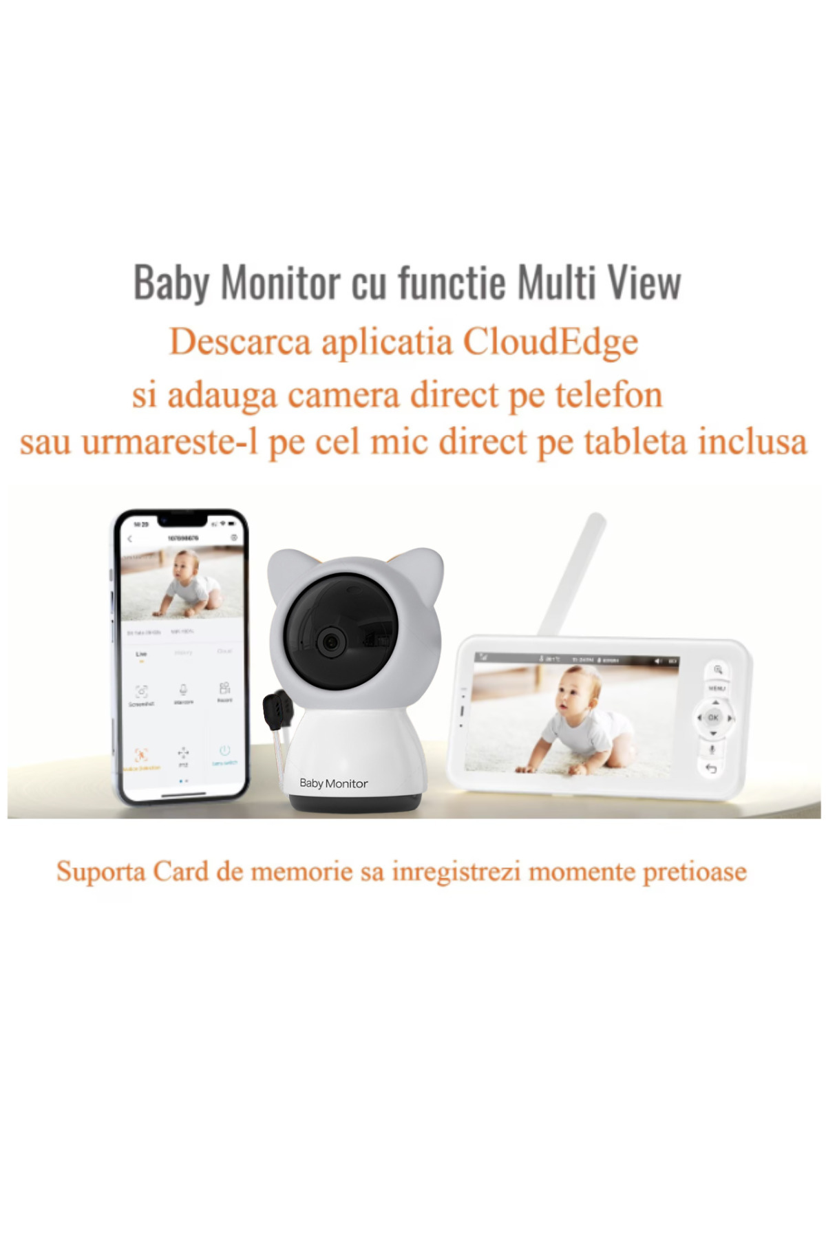 VisionHub-2in1 WiFi Baby Monitor with Multi View Audio-Video Camera, UltraHD/5” Night Vision, App, Rotation 6