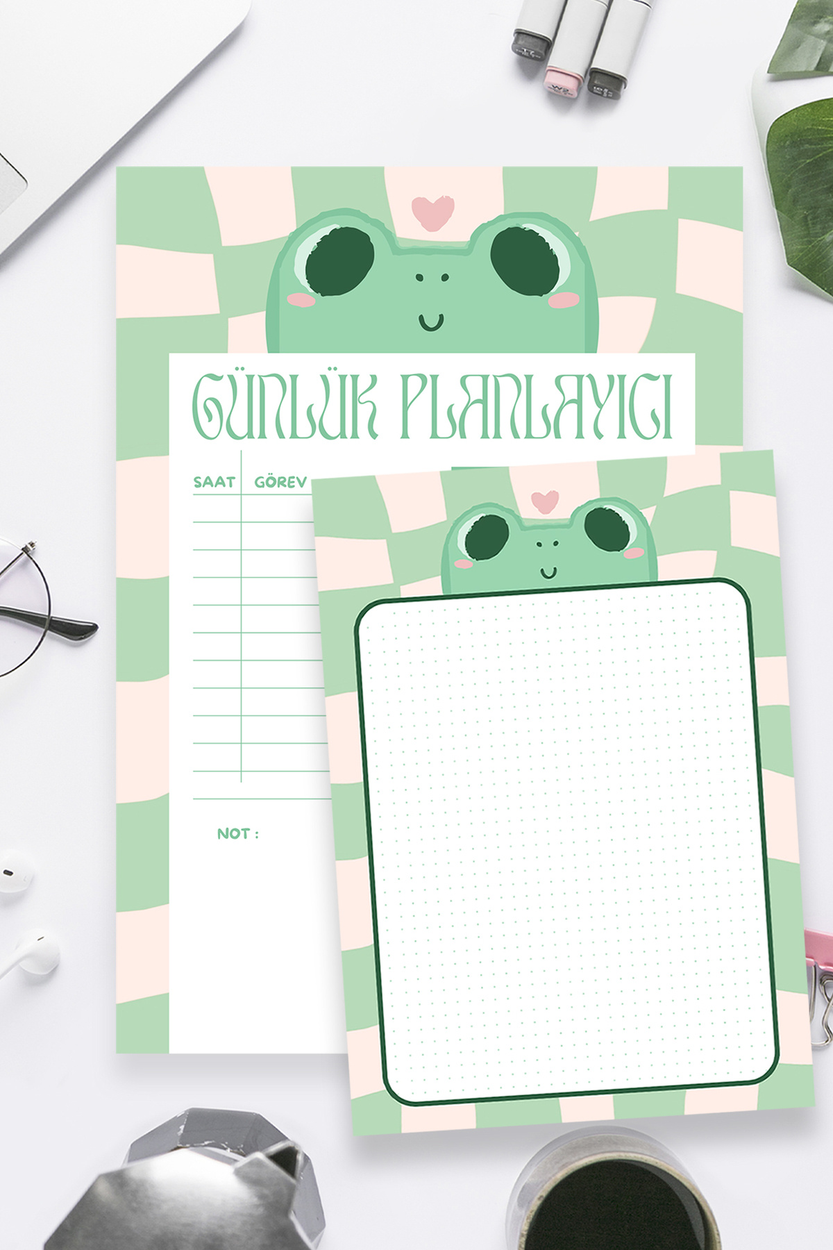 shop-Frog Patterned 2-Piece A4 & A5 Notepad, Memo Pad, Note Paper, Notepad, Check List, School Notebook 1