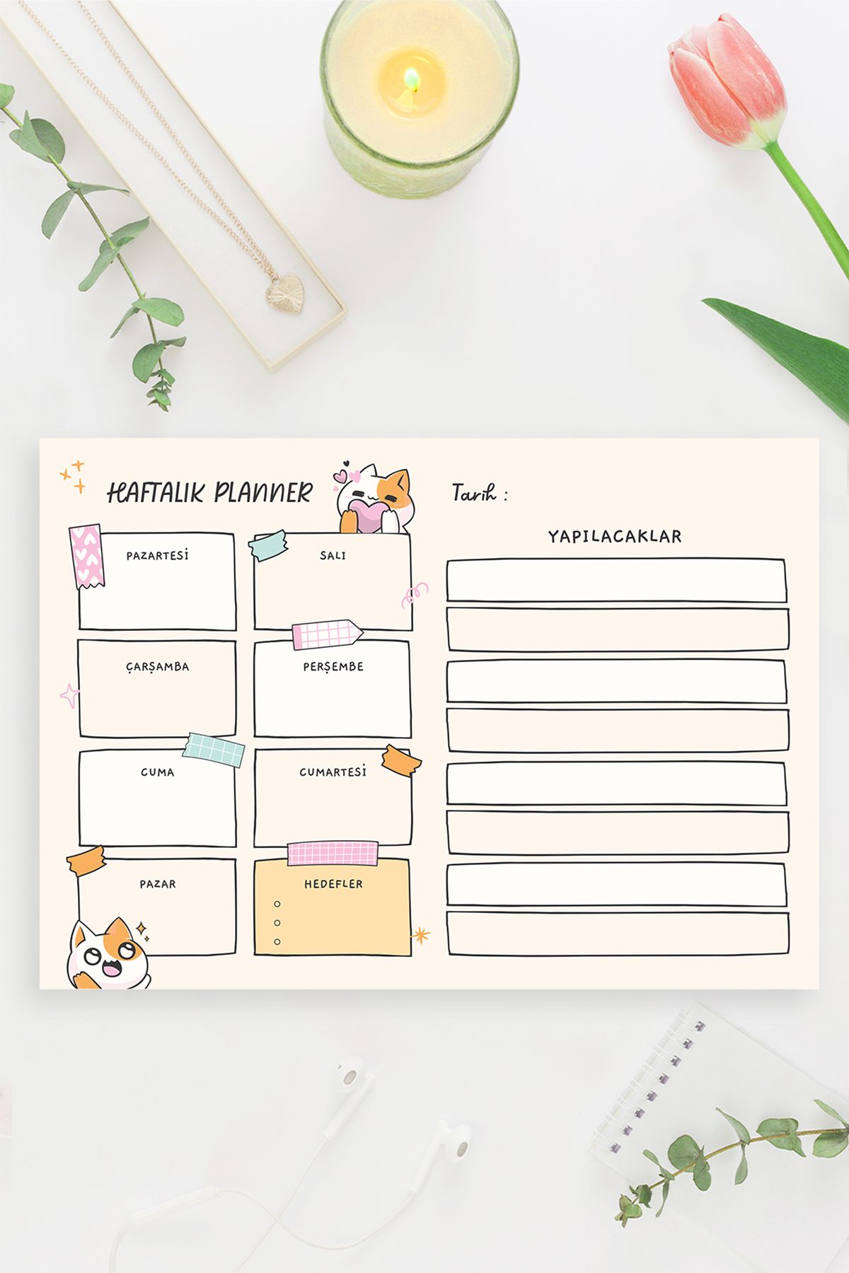 shop-Cat Pattern Horizontal A4 - Notepad, Memo Pad, Notepad, Check List, School Notebook, Planner, Planner 1