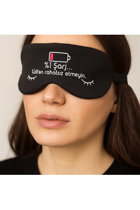 BeyzHal Siyah Baskılı Işık Geçirmez Yumuşak Uyku Bandı - '%1 şarj... Lütfen R...