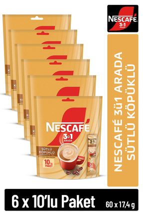 Nescafe Nescafé 3ü1 Arada Sütlü Köpüklü Çözünebilir Kahve 17,4g 10'lu paket 10X6