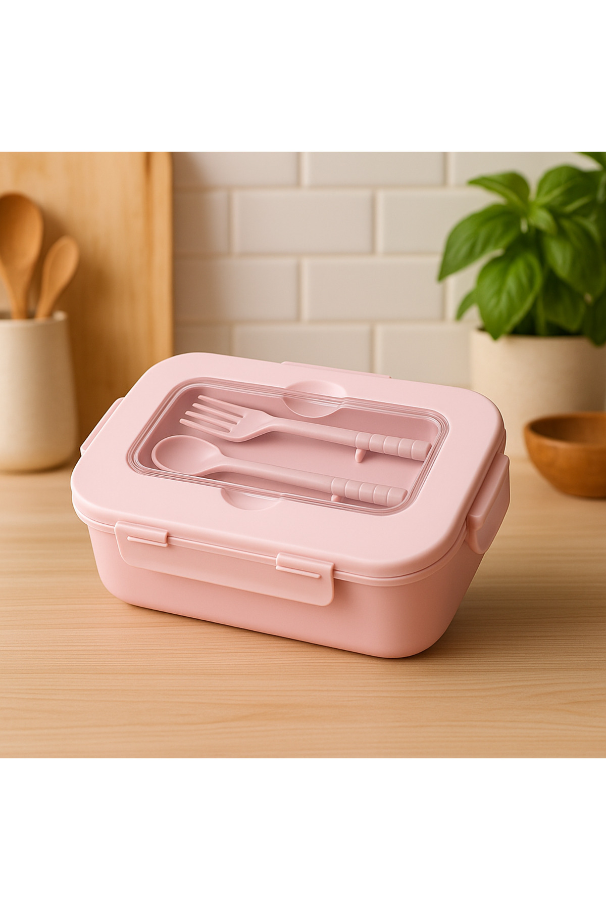 Pazar Kapısı-Storage Container with Lid and Fork and Spoon – 1.1 L – Compartmented, Leakproof, Portable Food Container 3