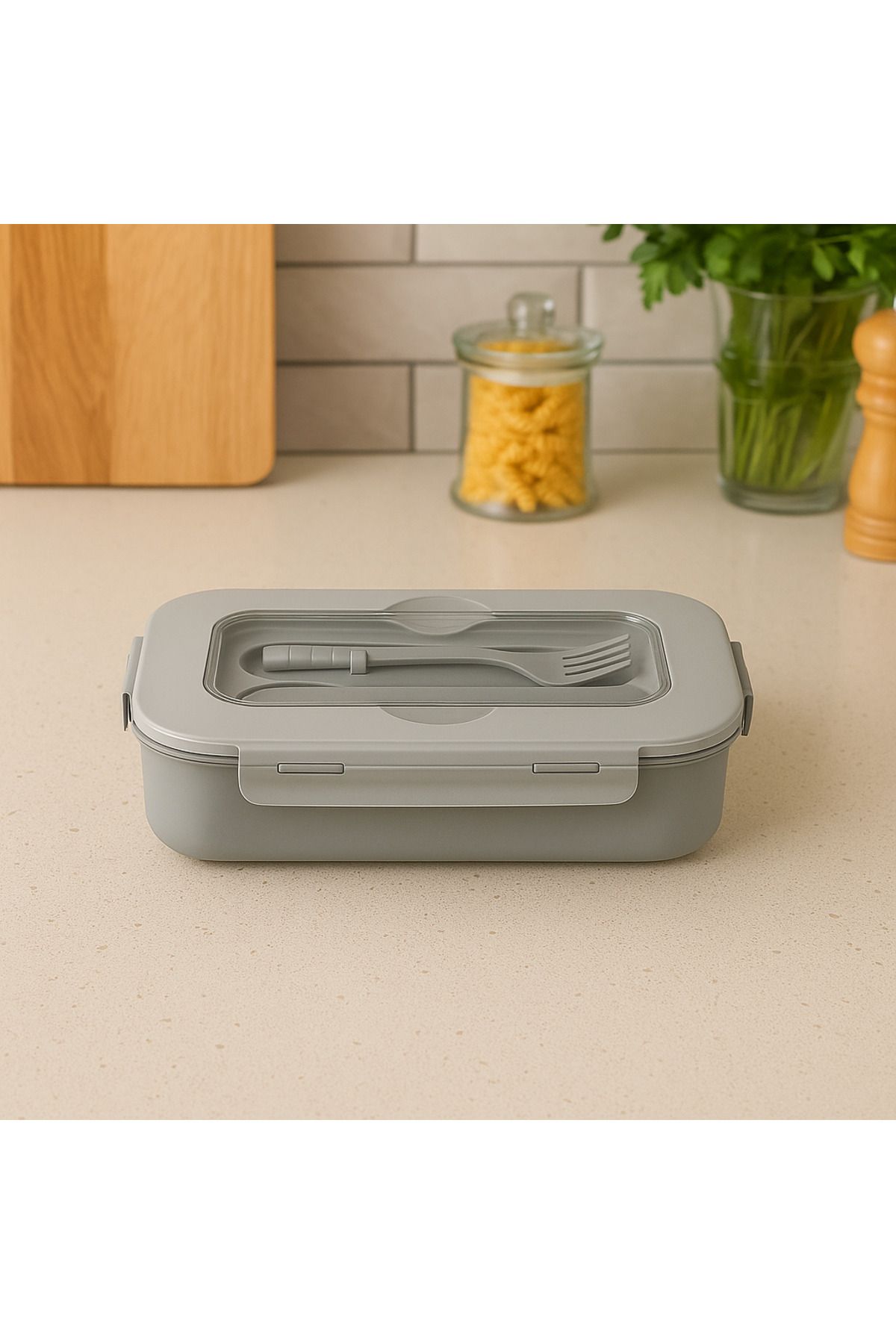 Pazar Kapısı-Storage Container with Lid and Fork and Spoon – 1.1 L – Compartmented, Leakproof, Portable Food Container 4