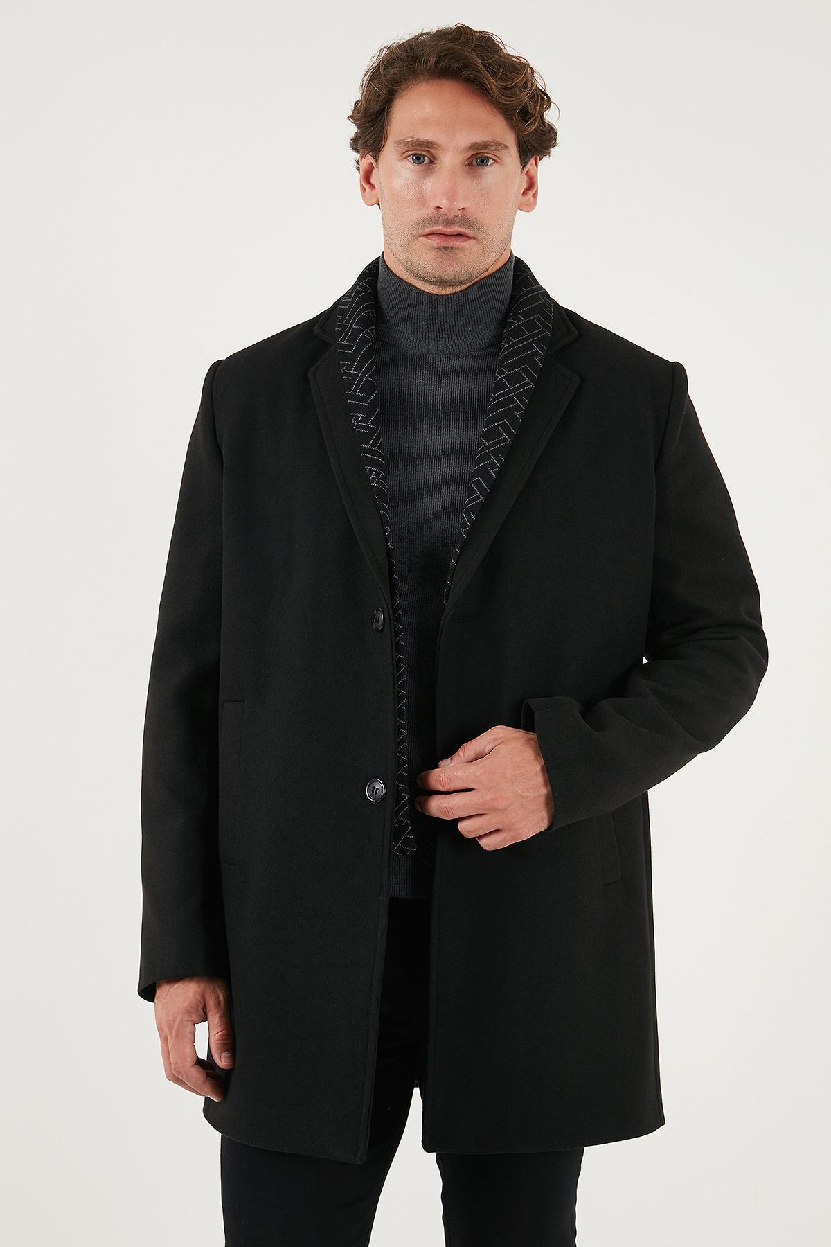 Buratti Yırtmaçlı Slim Fit Mono Yaka Kaşe Kaban Erkek KABAN 58400589 görsel 3