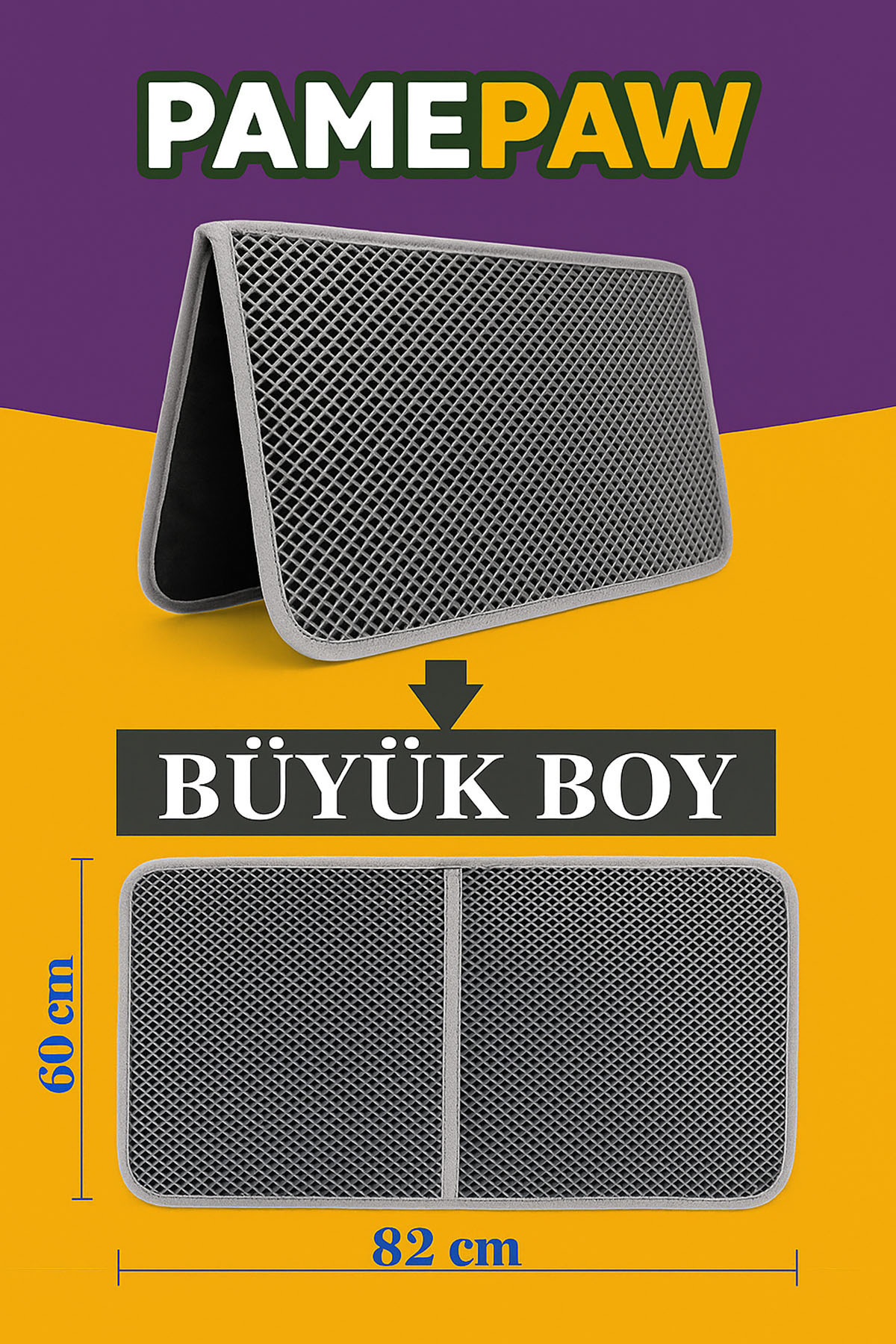 PAMEPAW Büyük Boy Elekli Kedi Tuvalet Önü Paspası Katlanabilir 82 X 60 Cm