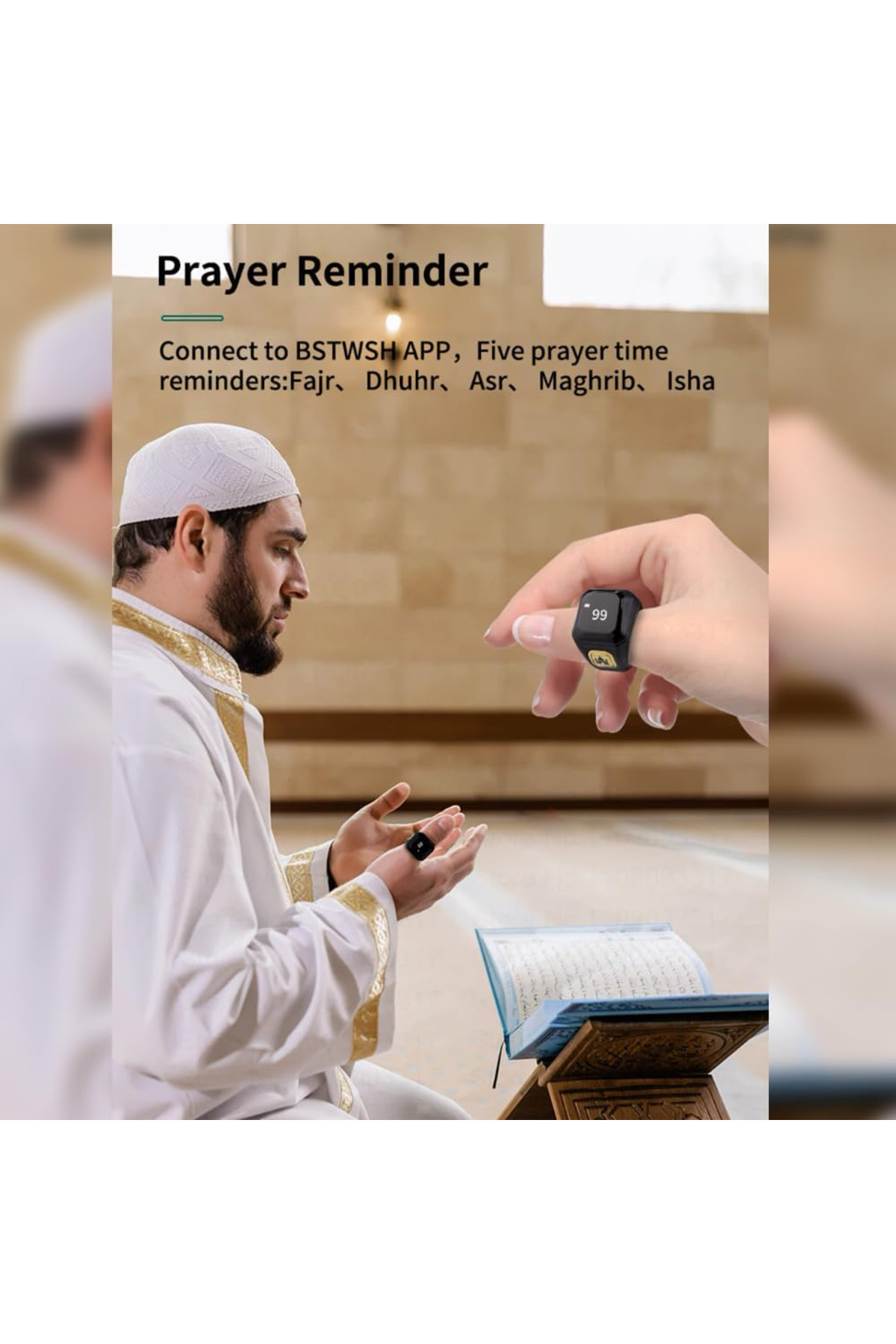 BSTWSH-22mm Zikr Ring Smart Ring with Vibration Reminder Tasbih Counter and Bluetooth Connection 4