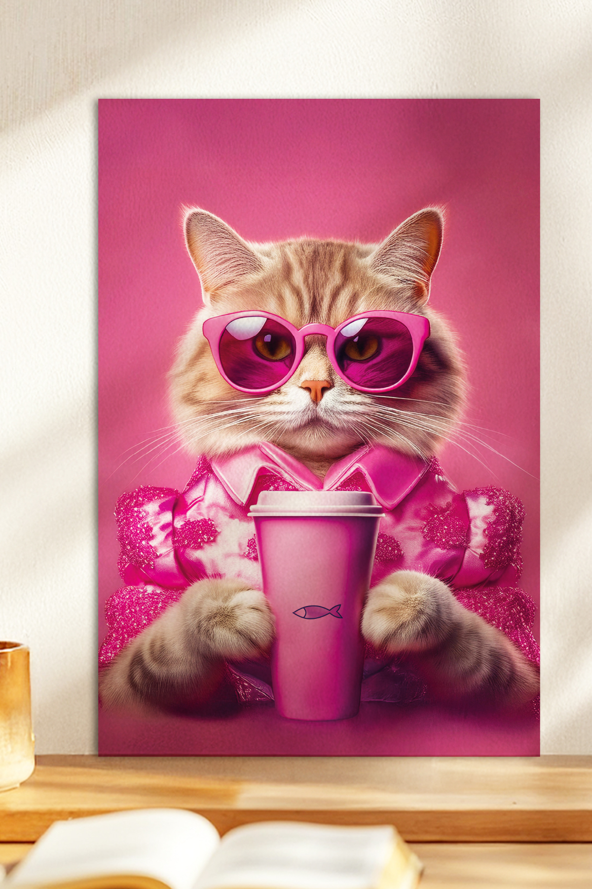 1 Piece Pink Themed Cat Passion Wood Look MDF Board