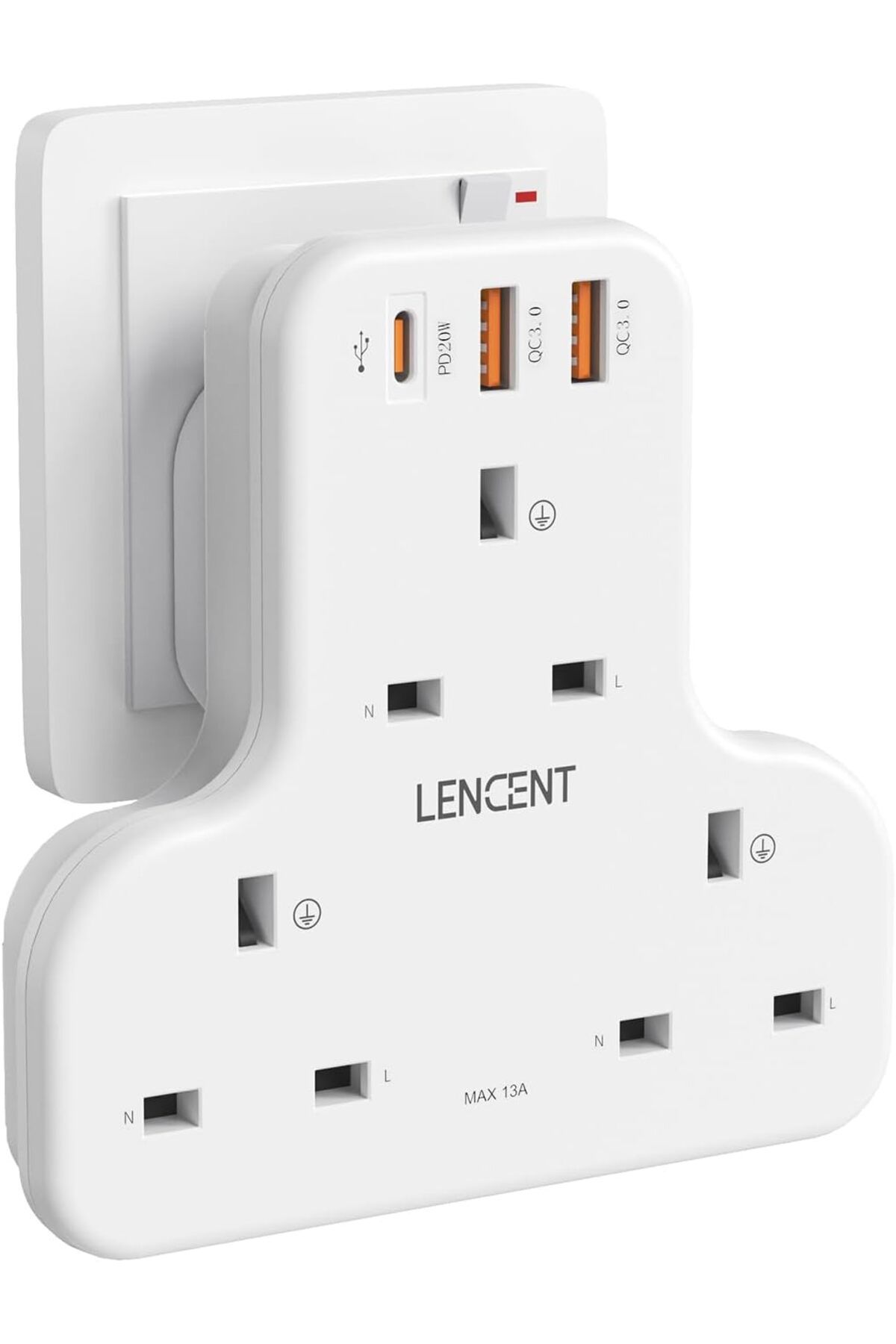 LENCENT-Multi Plug Extension, 3 Way 3 Plugs Socket adapter, 6-in-1 Cube Electrical Extender Outlet A 1