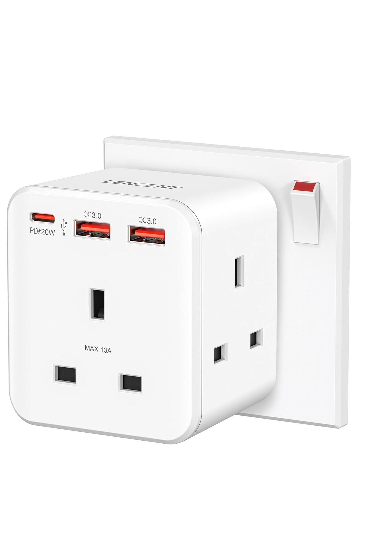 LENCENT-Multi Plug Extension, 3 Way 3 Plugs Socket Adapter, 6-in-1 Cube Electrical Extender Outlet A 1