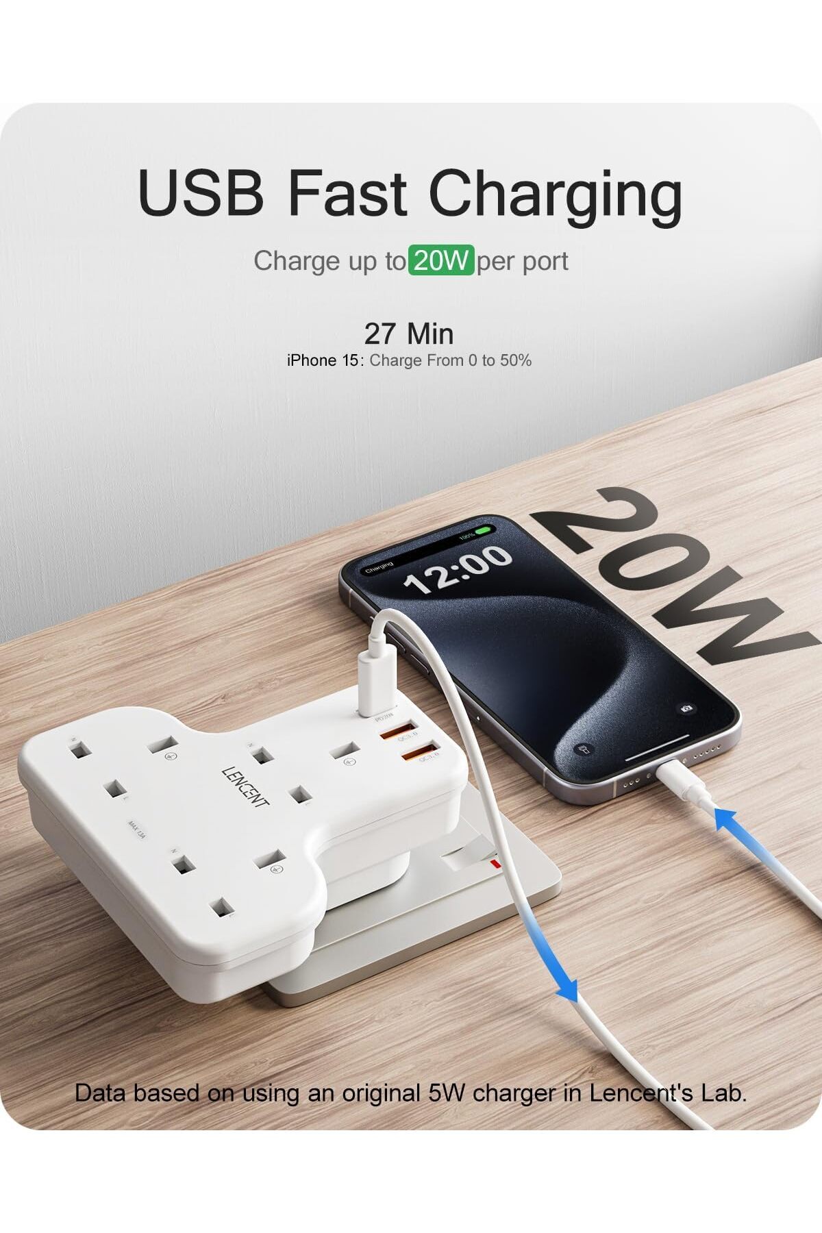 LENCENT-Multi Plug Extension, 3 Way 3 Plugs Socket adapter, 6-in-1 Cube Electrical Extender Outlet A 5