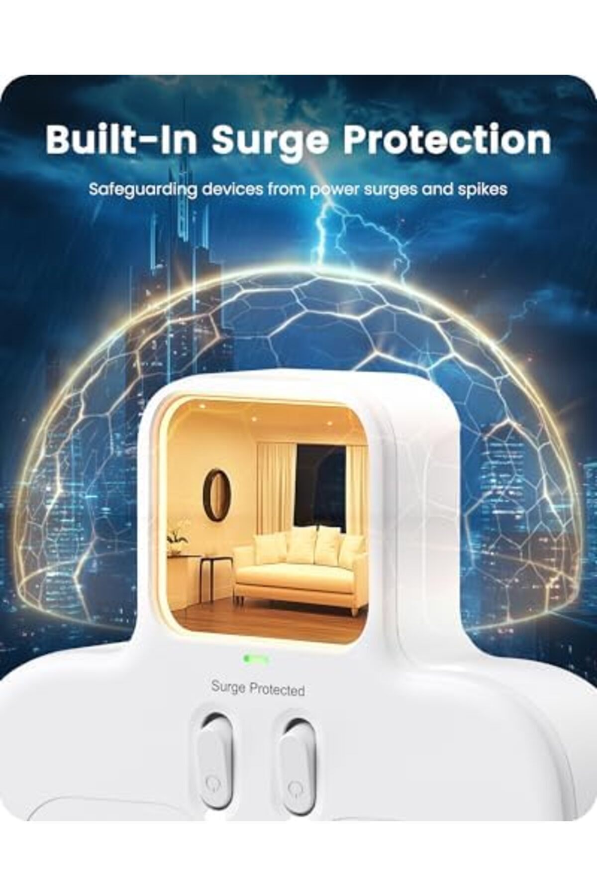 LENCENT-Double Plug Adaptor with 1 USB C and 2 USB Ports, 2 Way Wall Plug Extender, Multi Socket Ext 4