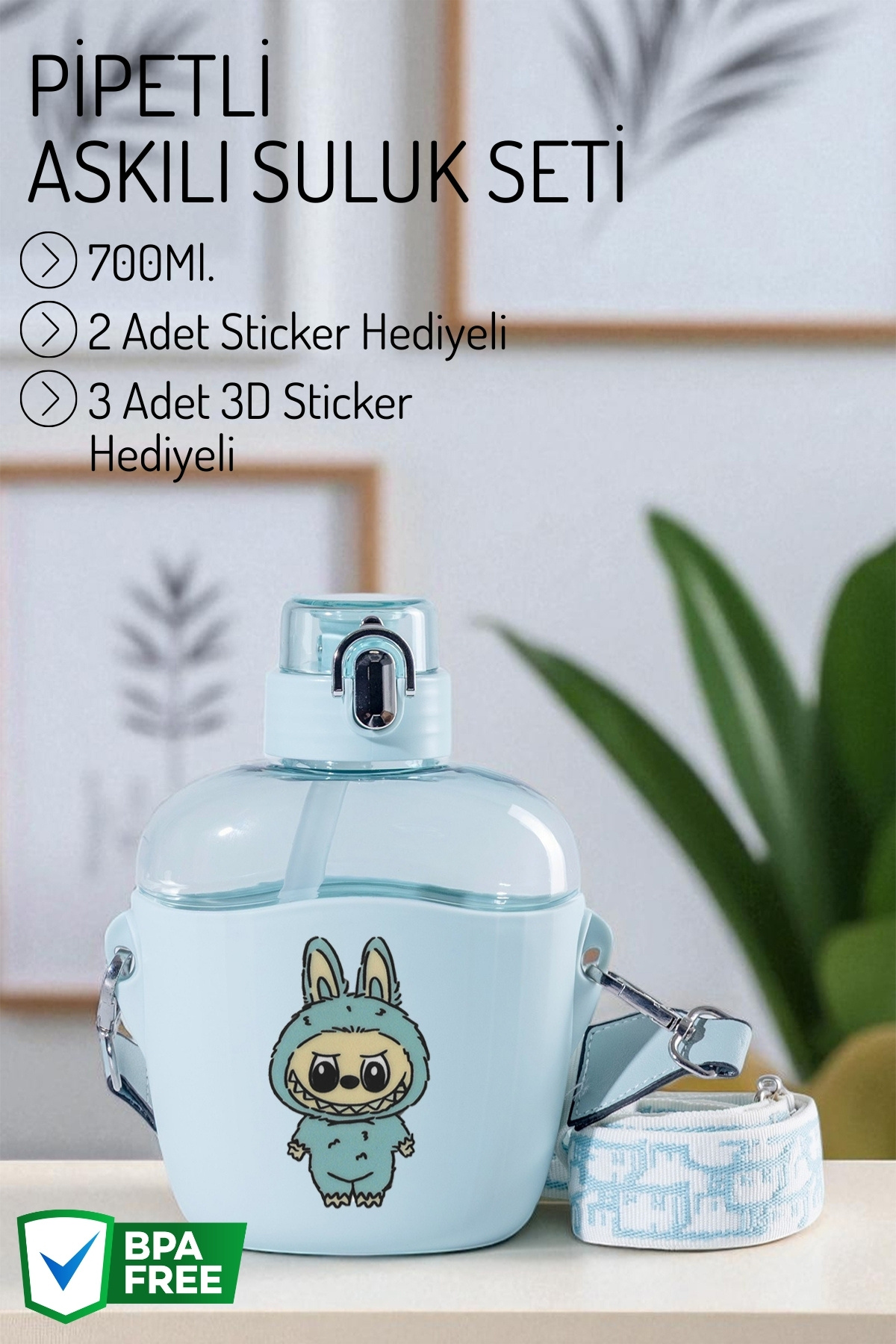 Nandy Home-Labubu Flask with Label Gift, Strap and Straw 1
