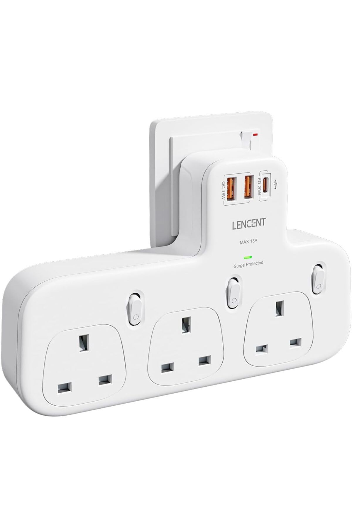 LENCENT-3 Way Plug Extension with PD 20W USB-C & 2 USB-A QC 3.0, Multi Plug Adaptor UK with Individu 1