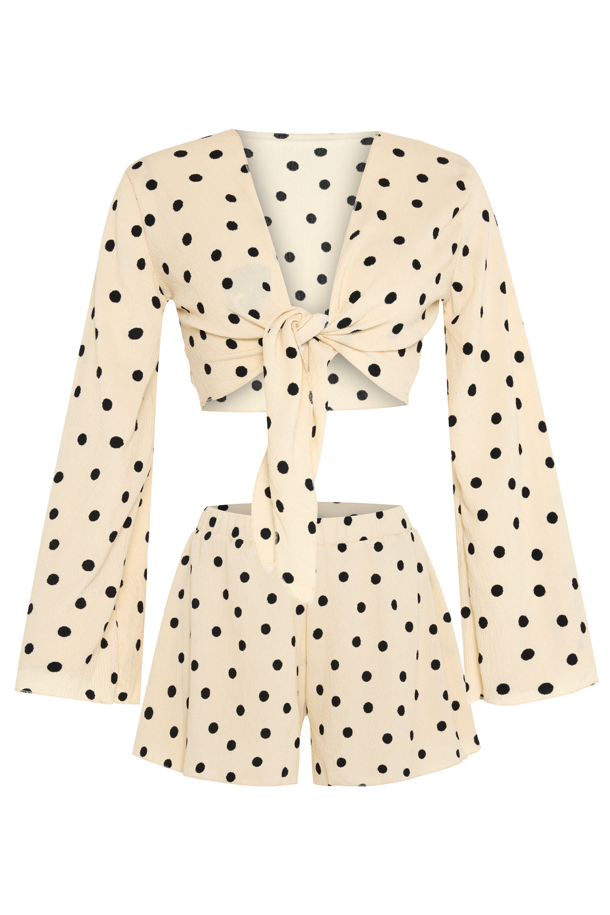 AQUELLA Dokulu Puantiyeli Krem Crop-Şort Takım