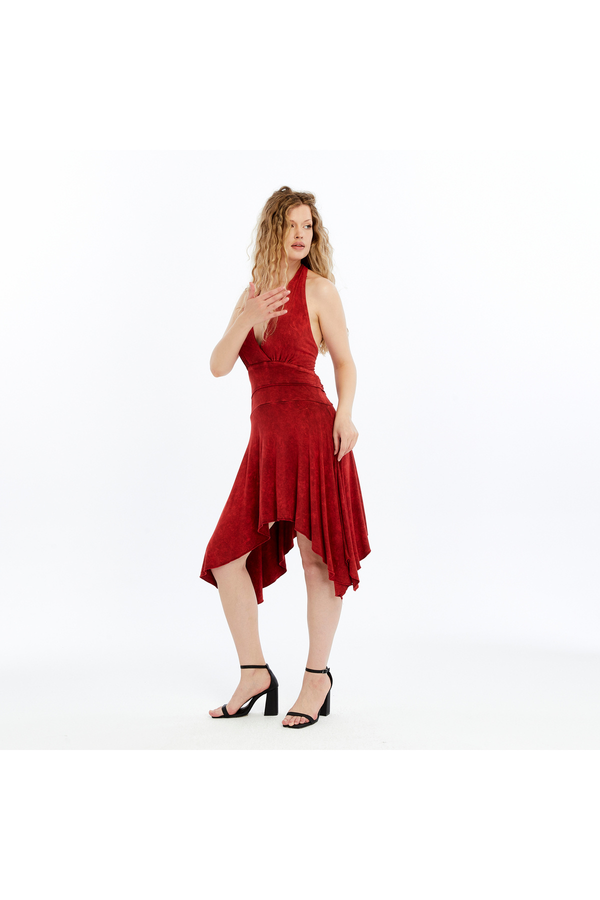 Kadın Yazlık Dekolteli Mini Elbise - Halter Yaka Bağlama Detaylı