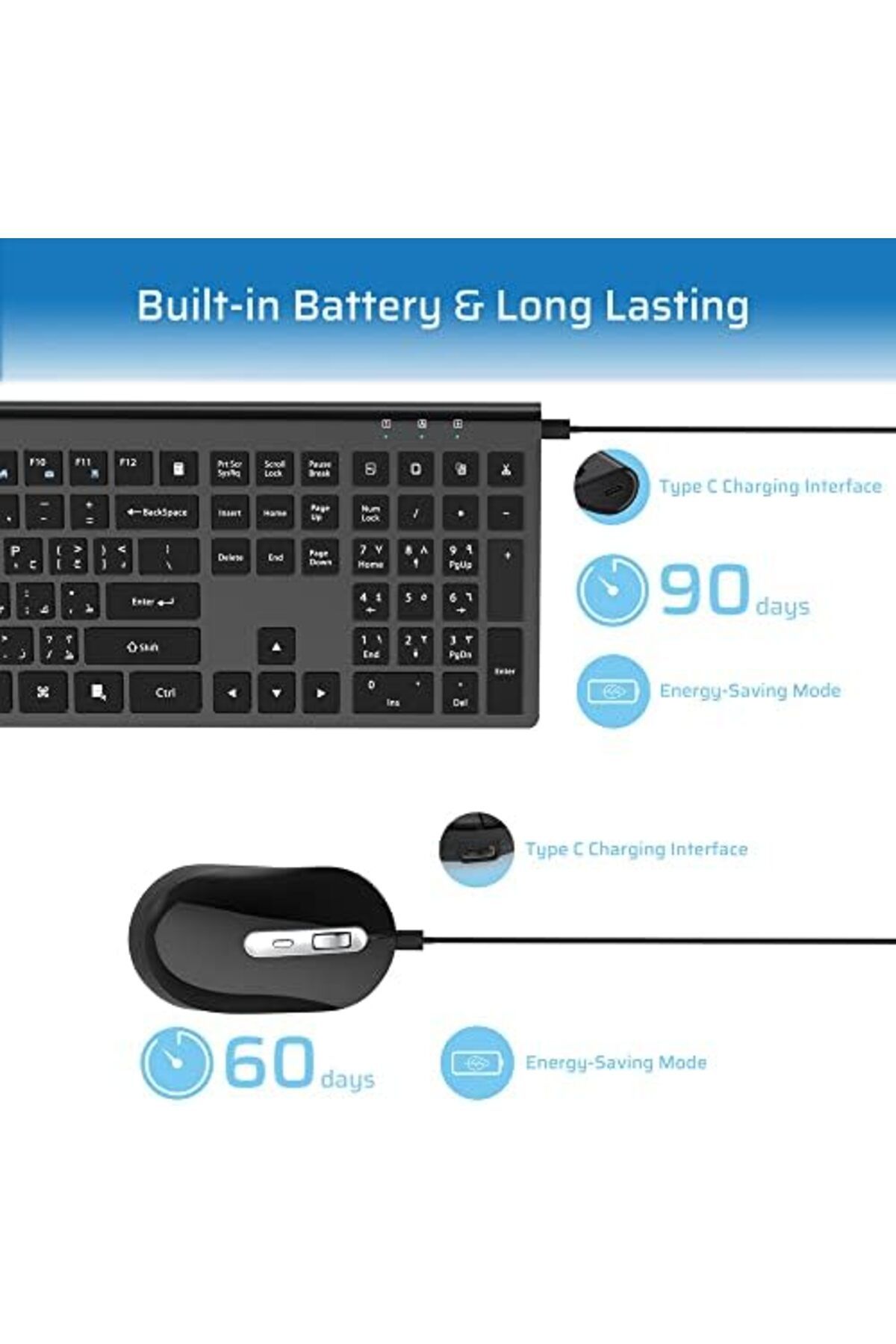 Generic-CREATMOR Wireless Keyboard Mouse Combo, Stylish Slim Rechargeable Keyboard and Mice 2.4G 109 Keys Fu 3